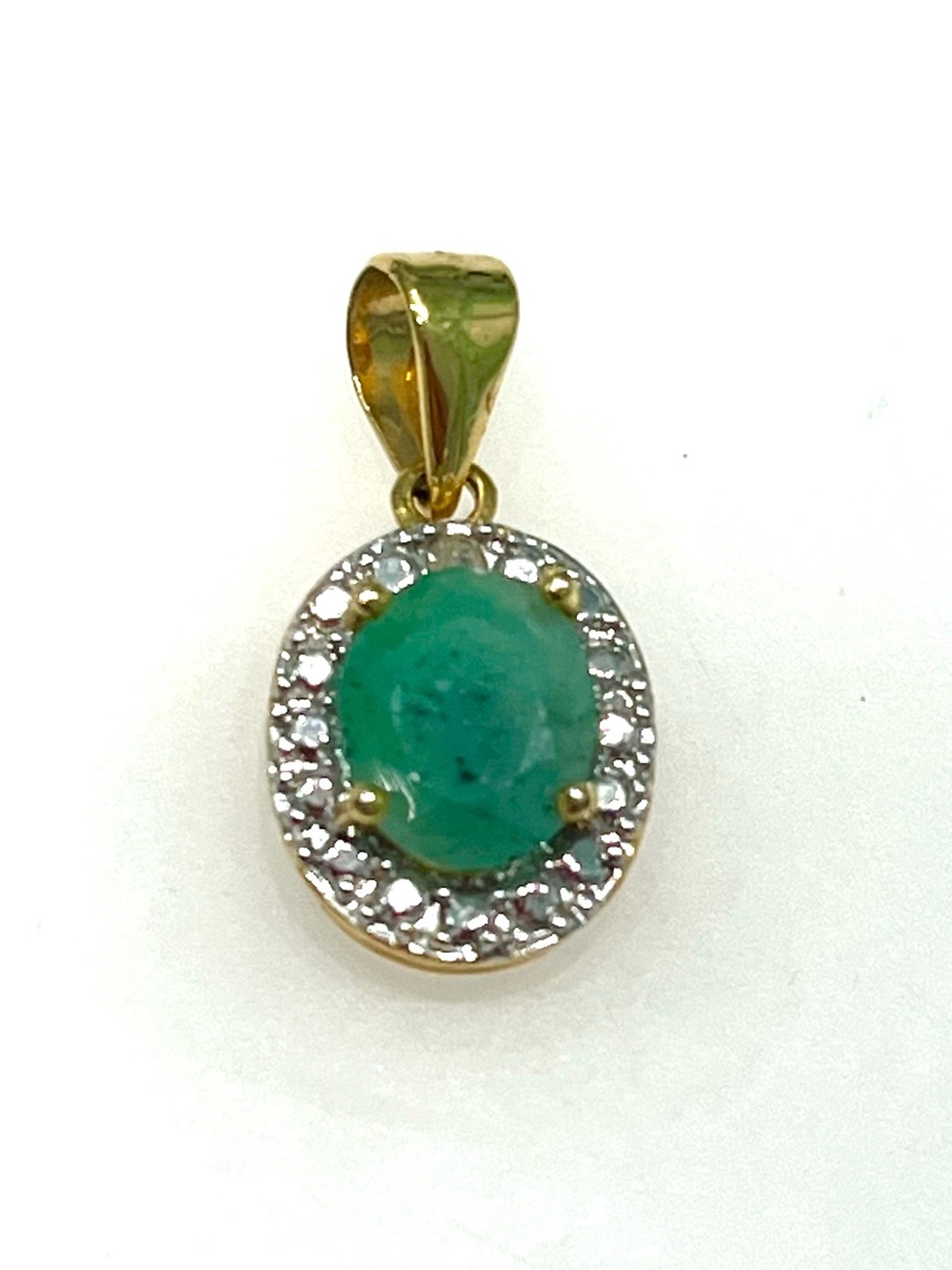 2.5ct Brazilian Emerald 14KGP Halo Pendant